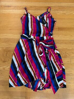 City Chic Multicolor Striped Wrap Dress in Pink, Blue & Black